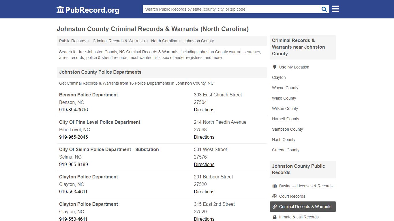 Johnston County Criminal Records & Warrants (North Carolina)