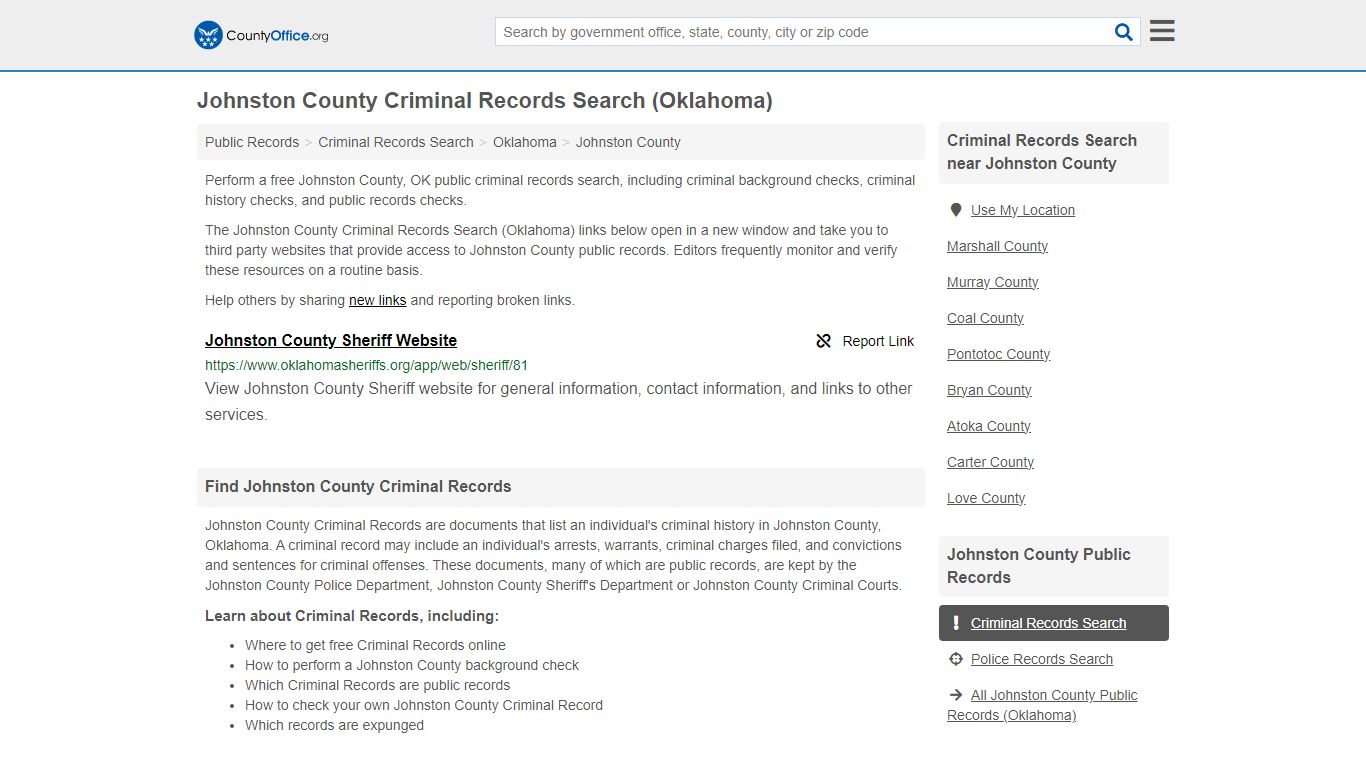 Johnston County Criminal Records Search (Oklahoma)